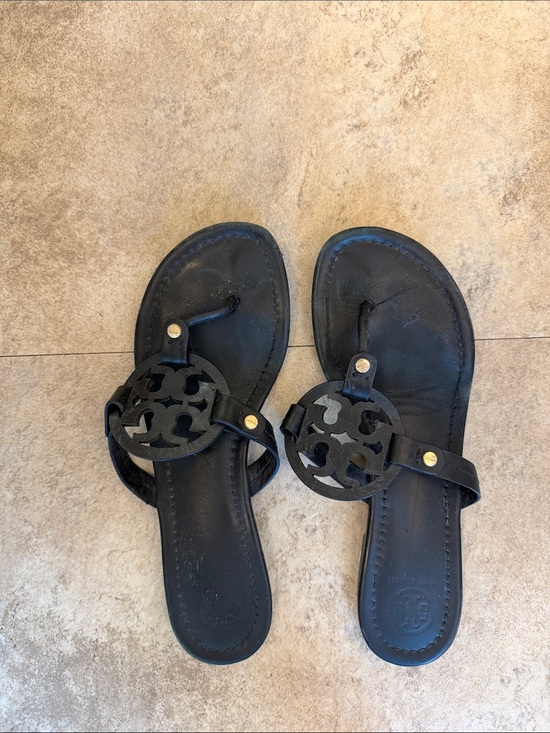 Tory Burch Shoes - Tory Burch Black Leather Logo Thong Sandals